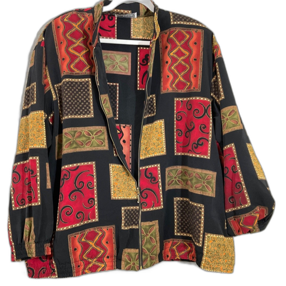 Vintage Jacket Women’s XL multicolor Full Zip 80s 90s elastic hem/cuffs pockets
